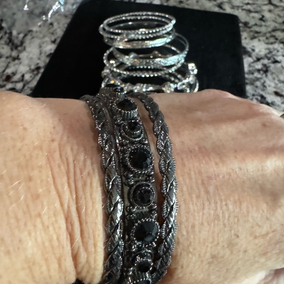 Silver Rhinestone Bangle Set - Picture 5 of 6